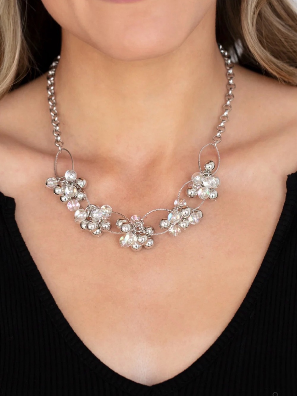 paparazzi Silver Floral effervescent ensemble multi necklace NEW